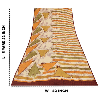 Sanskriti Vintage Sarees 100% Pure Crepe Silk Printed Sari 5+yd Craft Fabric