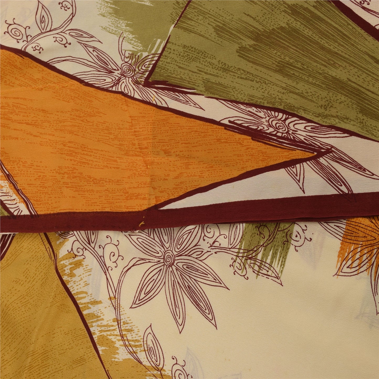 Sanskriti Vintage Sarees 100% Pure Crepe Silk Printed Sari 5+yd Craft Fabric