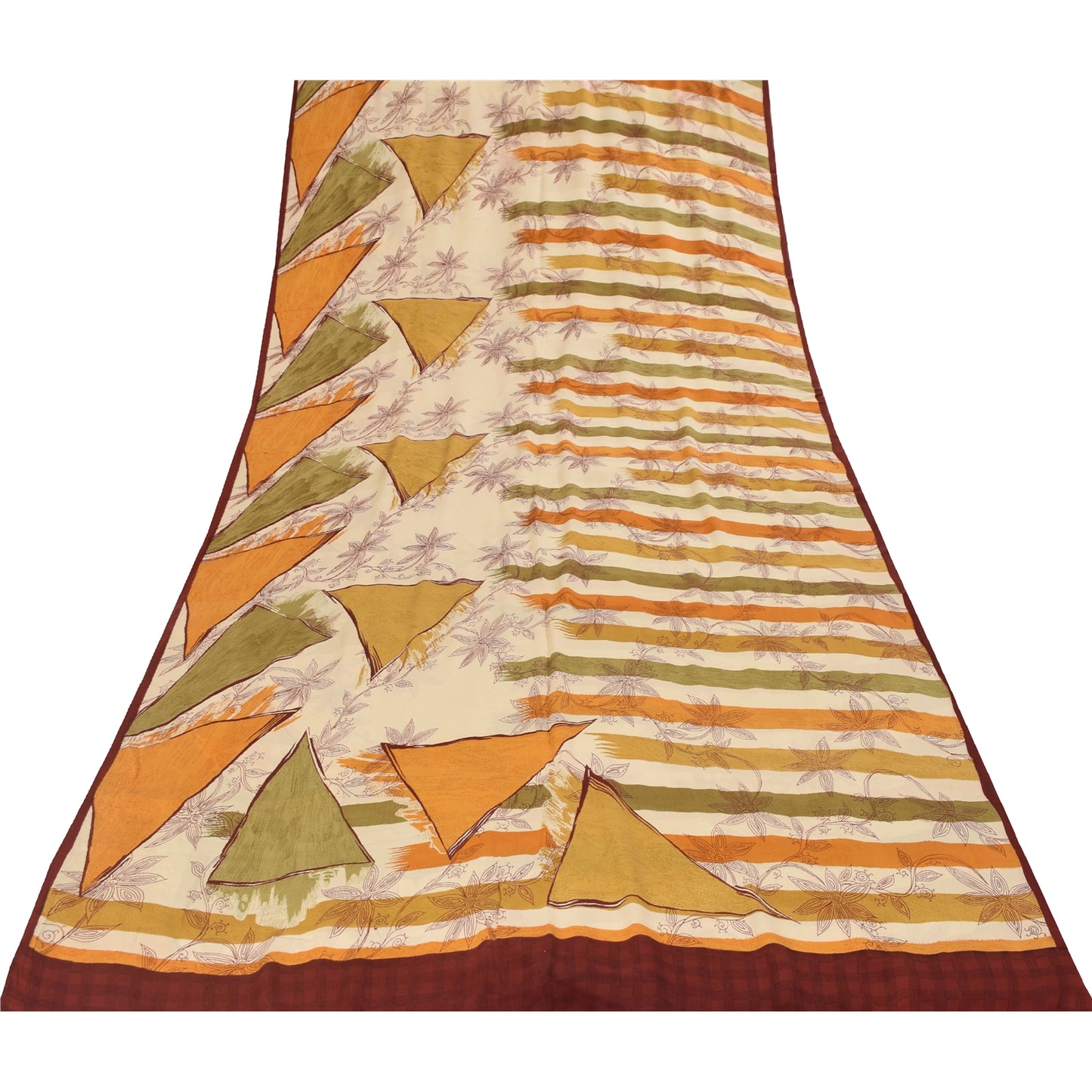 Sanskriti Vintage Sarees 100% Pure Crepe Silk Printed Sari 5+yd Craft Fabric