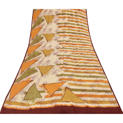 Sanskriti Vintage Sarees 100% Pure Crepe Silk Printed Sari 5+yd Craft Fabric