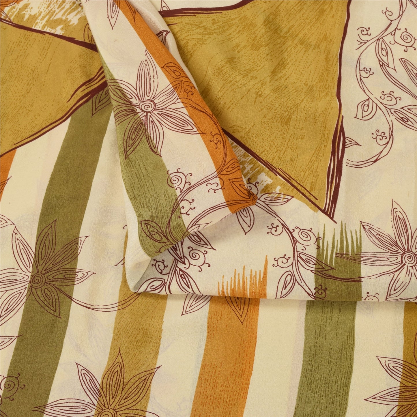 Sanskriti Vintage Sarees 100% Pure Crepe Silk Printed Sari 5+yd Craft Fabric