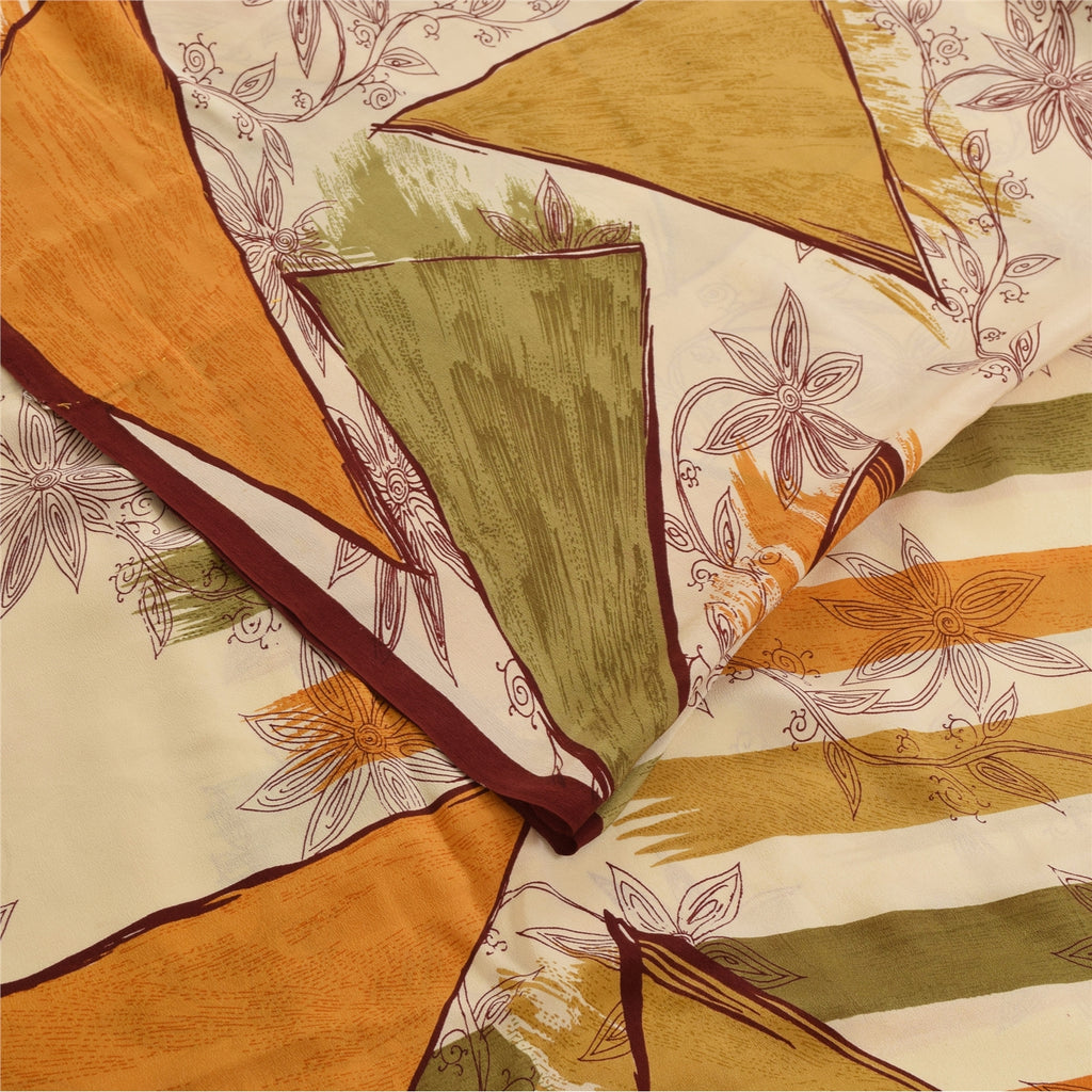 Sanskriti Vintage Sarees 100% Pure Crepe Silk Printed Sari 5+yd Craft Fabric