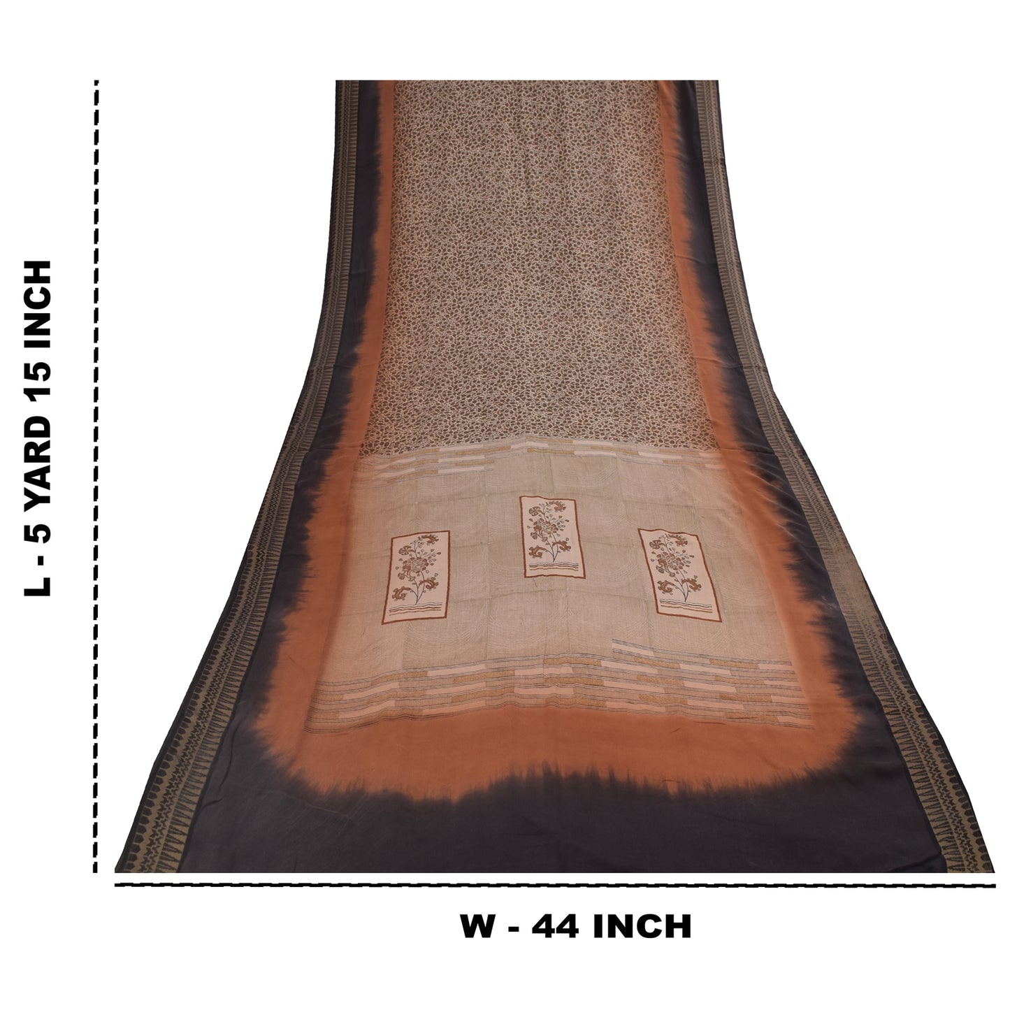 Sanskriti Vintage Sarees Ivory Pure Crepe Silk Printed Sari 5+yd Craft Fabric