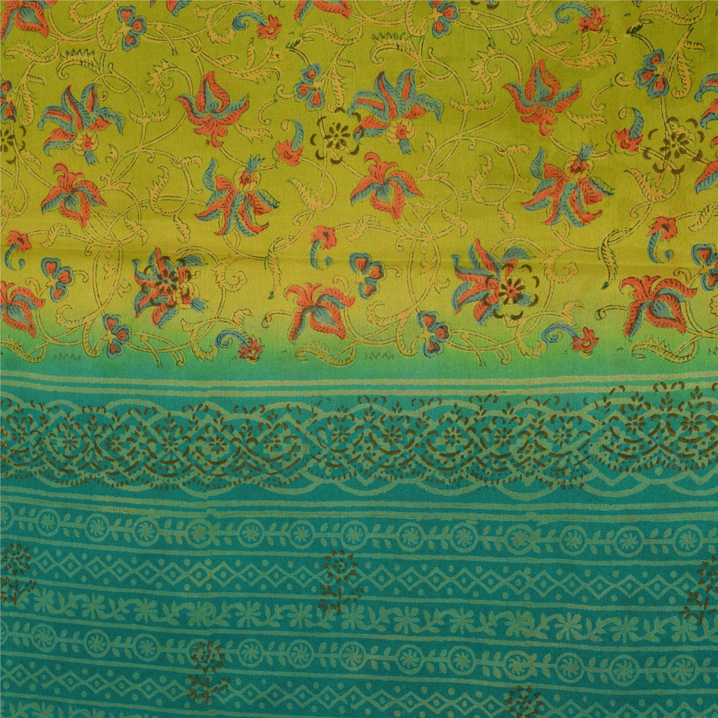 Sanskriti Vintage Sarees Hand Block Print Pure Crepe Silk Sari 5+yd Craft Fabric