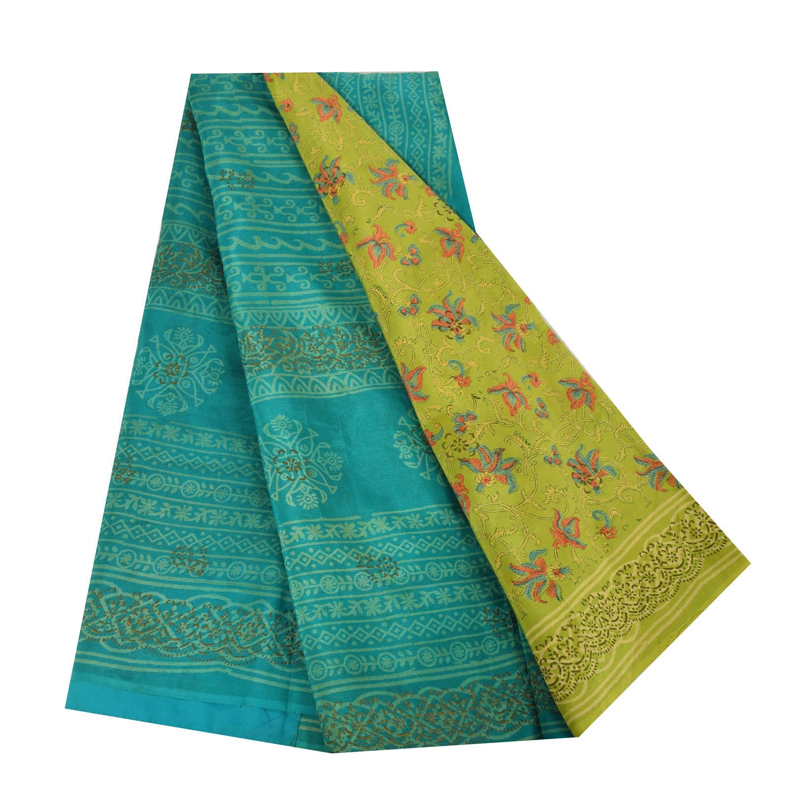 Sanskriti Vintage Sarees Hand Block Print Pure Crepe Silk Sari 5+yd Craft Fabric