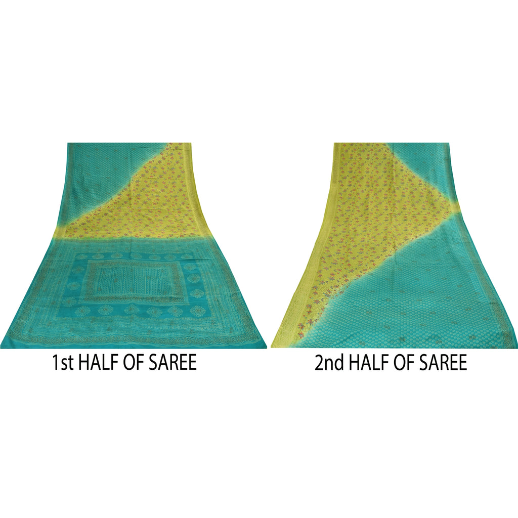 Sanskriti Vintage Sarees Hand Block Print Pure Crepe Silk Sari 5+yd Craft Fabric