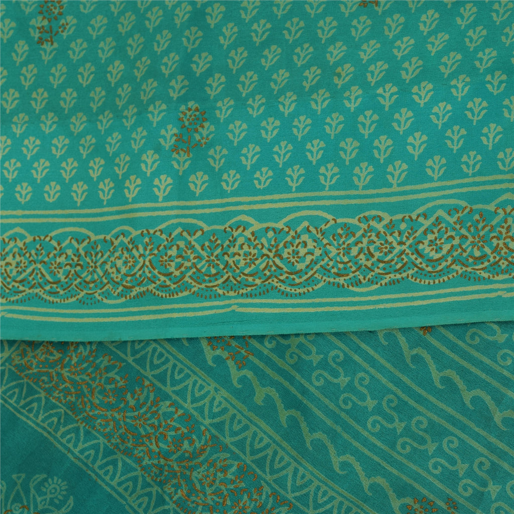 Sanskriti Vintage Sarees Hand Block Print Pure Crepe Silk Sari 5+yd Craft Fabric