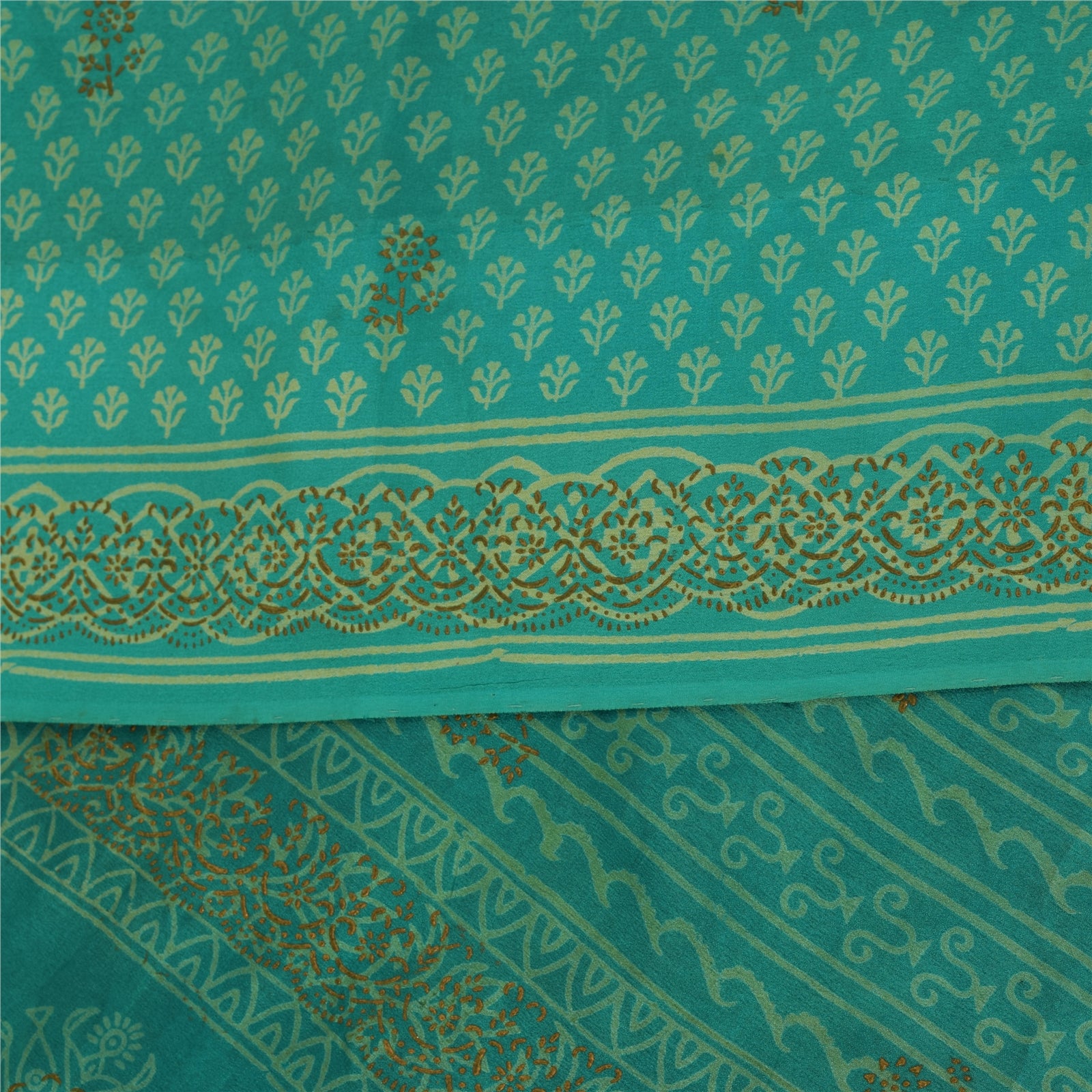 Sanskriti Vintage Sarees Hand Block Print Pure Crepe Silk Sari 5+yd Craft Fabric