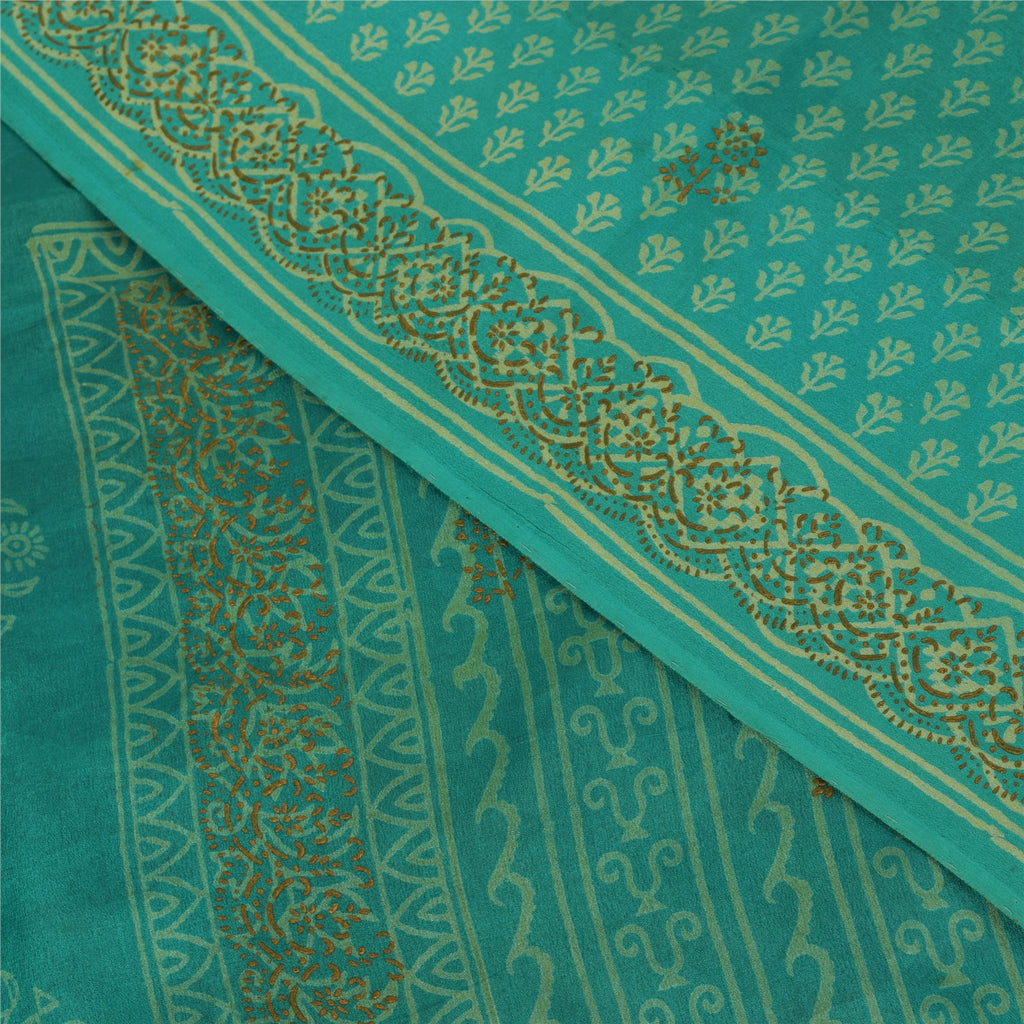 Sanskriti Vintage Sarees Hand Block Print Pure Crepe Silk Sari 5+yd Craft Fabric