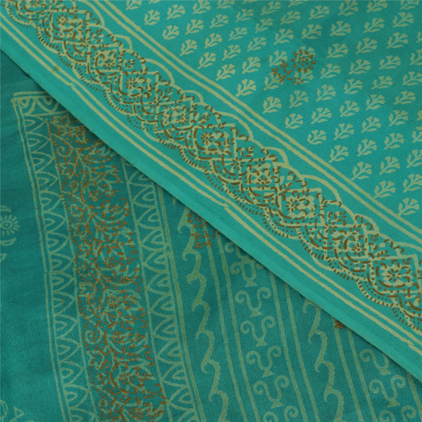 Sanskriti Vintage Sarees Hand Block Print Pure Crepe Silk Sari 5+yd Craft Fabric