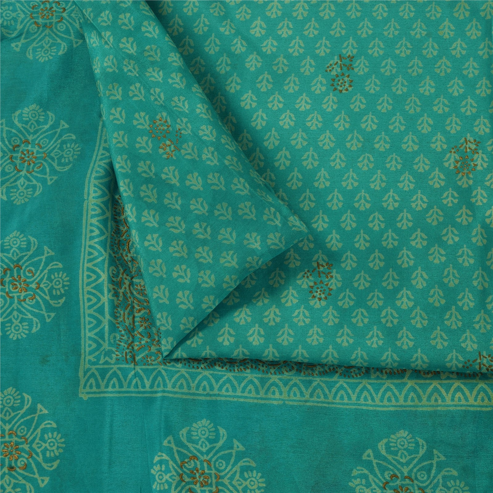 Sanskriti Vintage Sarees Hand Block Print Pure Crepe Silk Sari 5+yd Craft Fabric