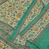 Sanskriti Vintage Sarees Green Pure Crepe Silk Printed Sari 5+yd Craft Fabric