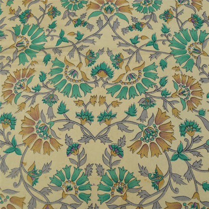 Sanskriti Vintage Sarees Green Pure Crepe Silk Printed Sari 5+yd Craft Fabric
