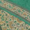 Sanskriti Vintage Sarees Green Pure Crepe Silk Printed Sari 5+yd Craft Fabric