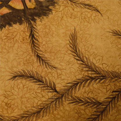 Sanskriti Vintage Sarees Saffron Pure Crepe Silk Printed Sari 5+yd Craft Fabric
