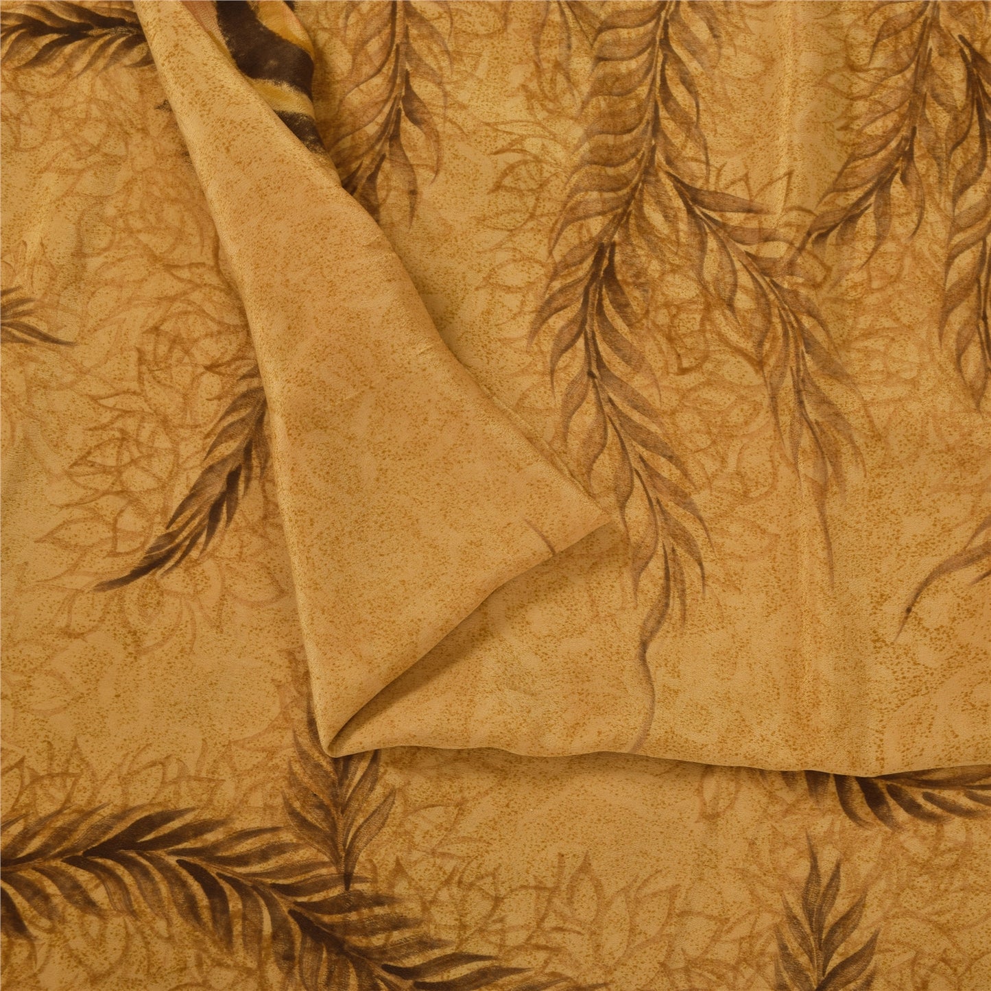 Sanskriti Vintage Sarees Saffron Pure Crepe Silk Printed Sari 5+yd Craft Fabric