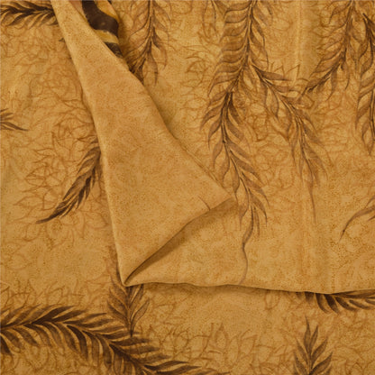 Sanskriti Vintage Sarees Saffron Pure Crepe Silk Printed Sari 5+yd Craft Fabric