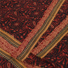 Sanskriti Vintage Sarier Sort &amp; Orange Ren Crepe Print Sari 5+ yards Håndværksstof