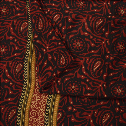 Sanskriti Vintage Sarier Sort &amp; Orange Ren Crepe Print Sari 5+ yards Håndværksstof