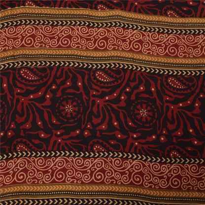 Sanskriti Vintage Sarier Sort &amp; Orange Ren Crepe Print Sari 5+ yards Håndværksstof