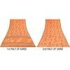 Sanskriti Vintage Sarees Orange Pure Crepe Silk Printed Sari 5+yd Craft Fabric