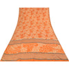 Sanskriti Vintage Sarees Orange Pure Crepe Silk Printed Sari 5+yd Craft Fabric