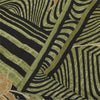 Sanskriti Vintage Sarier Grøn &amp; Sort Ren Crepe Trykt Sari 6yd Håndværksstof