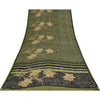 Sanskriti Vintage Sarier Grøn &amp; Sort Ren Crepe Trykt Sari 6yd Håndværksstof