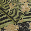 Sanskriti Vintage Sarier Grøn &amp; Sort Ren Crepe Trykt Sari 6yd Håndværksstof