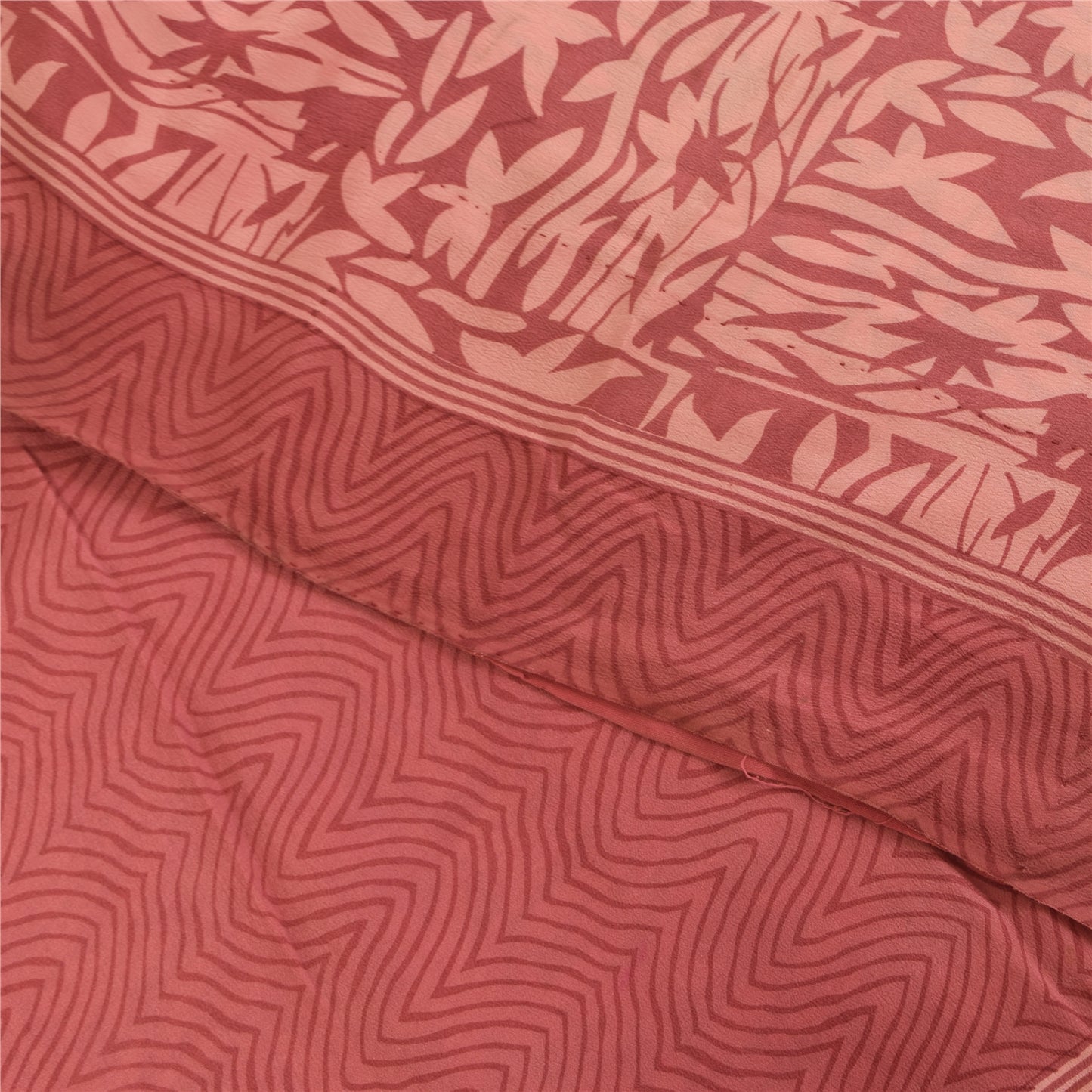 Sanskriti Vintage Sarees Pink Pure Crepe Silk Printed Sari 5+yd Craft Fabric