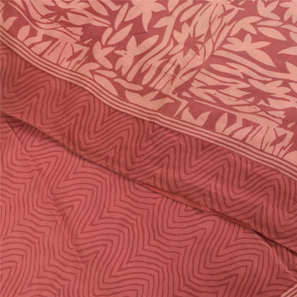 Sanskriti Vintage Sarees Pink Pure Crepe Silk Printed Sari 5+yd Craft Fabric