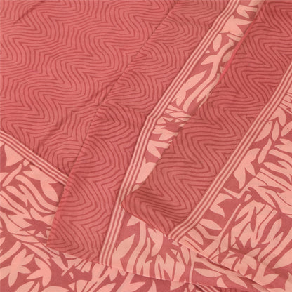 Sanskriti Vintage Sarees Pink Pure Crepe Silk Printed Sari 5+yd Craft Fabric