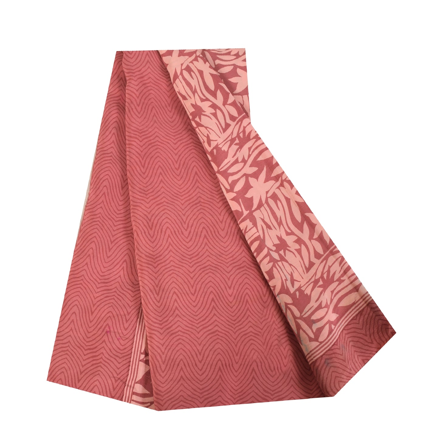 Sanskriti Vintage Sarees Pink Pure Crepe Silk Printed Sari 5+yd Craft Fabric