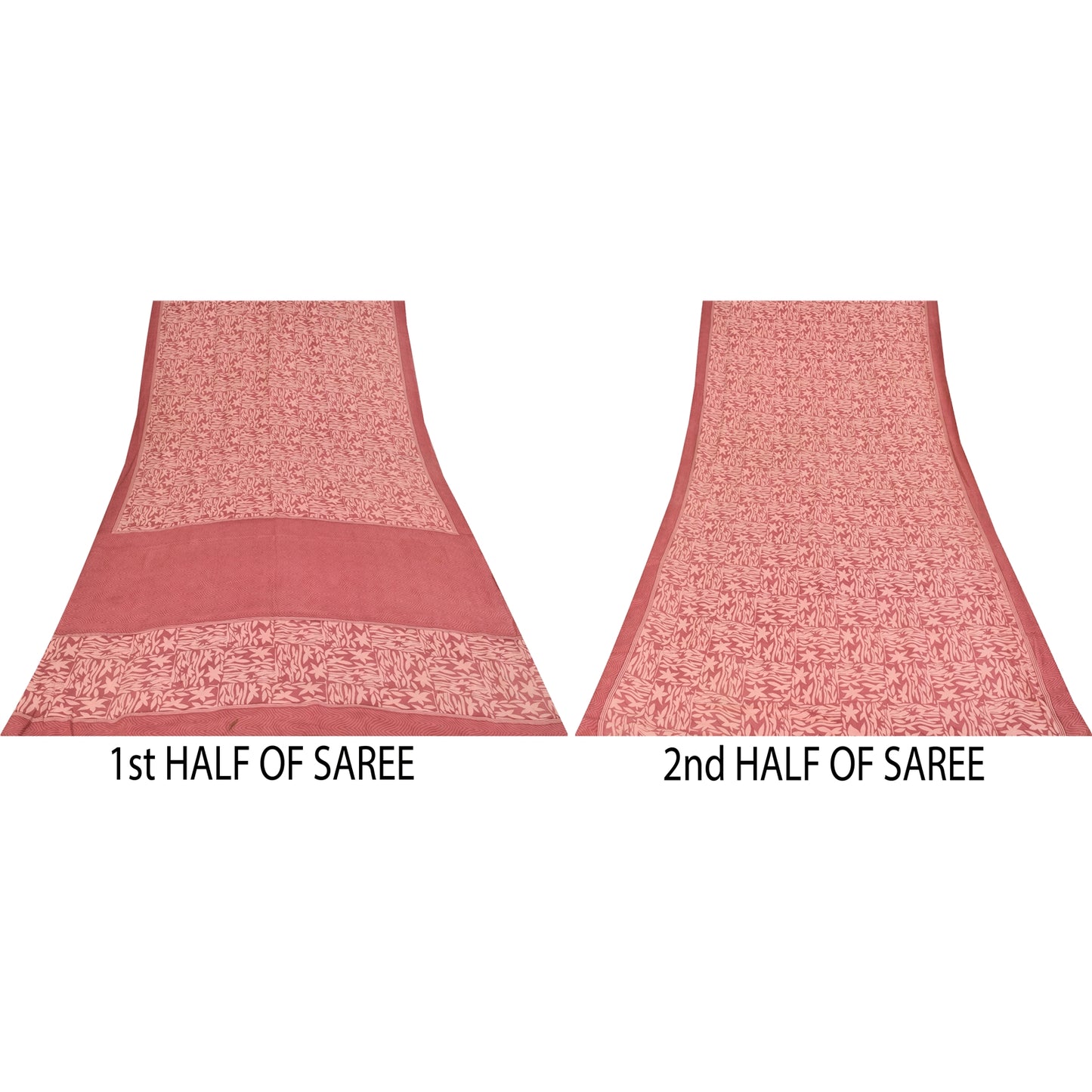 Sanskriti Vintage Sarees Pink Pure Crepe Silk Printed Sari 5+yd Craft Fabric