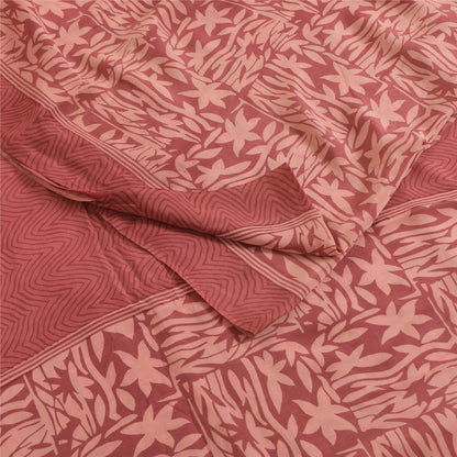 Sanskriti Vintage Sarees Pink Pure Crepe Silk Printed Sari 5+yd Craft Fabric