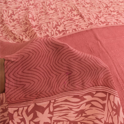Sanskriti Vintage Sarees Pink Pure Crepe Silk Printed Sari 5+yd Craft Fabric