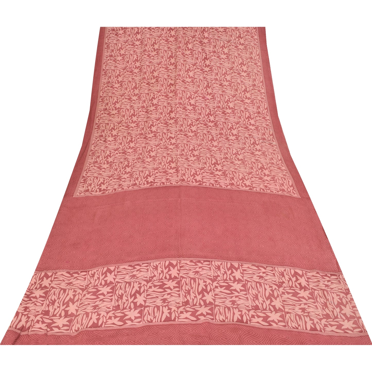 Sanskriti Vintage Sarees Pink Pure Crepe Silk Printed Sari 5+yd Craft Fabric