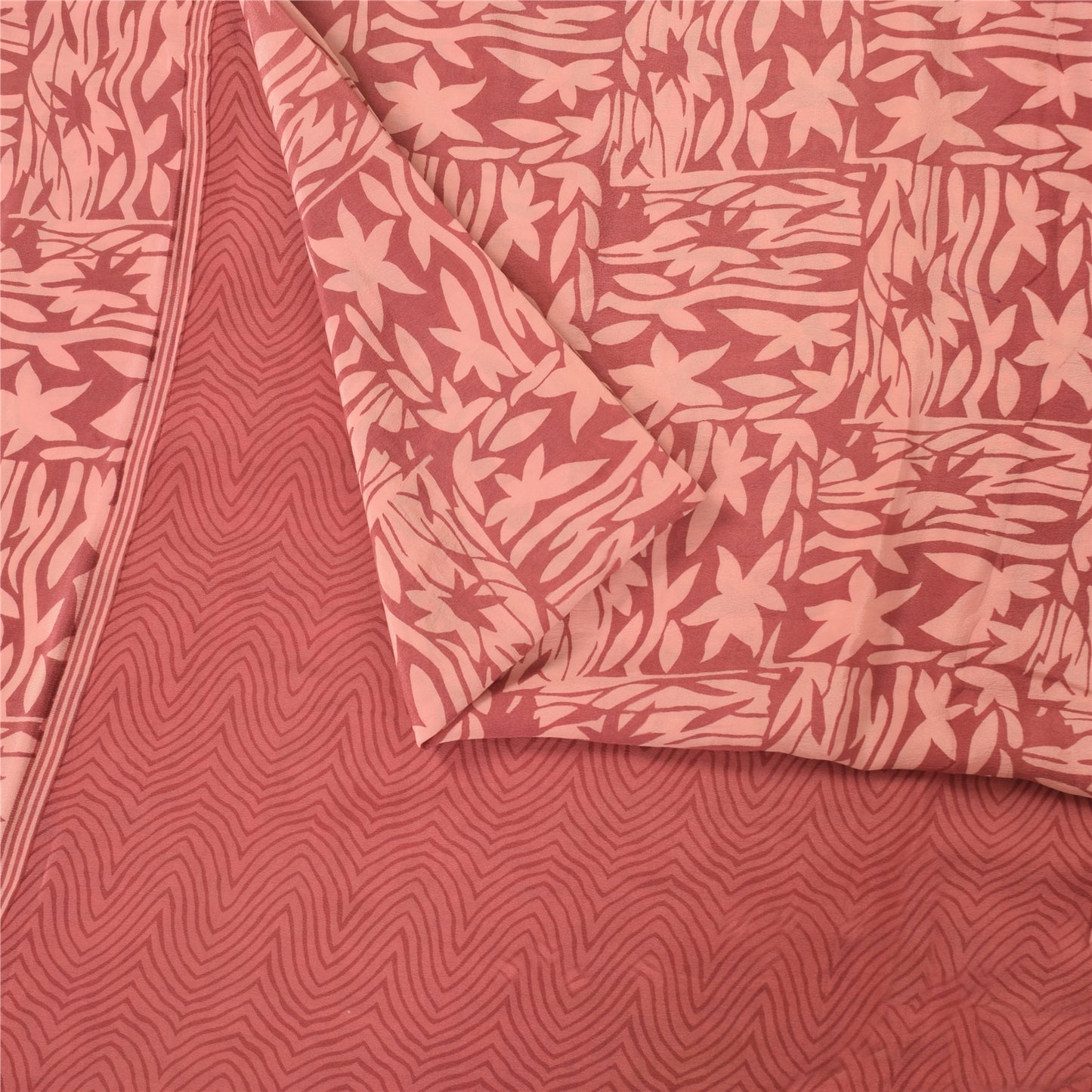 Sanskriti Vintage Sarees Pink Pure Crepe Silk Printed Sari 5+yd Craft Fabric