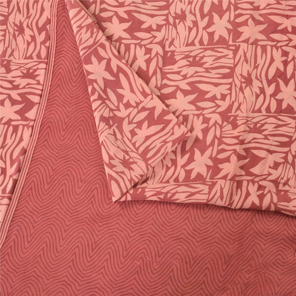 Sanskriti Vintage Sarees Pink Pure Crepe Silk Printed Sari 5+yd Craft Fabric