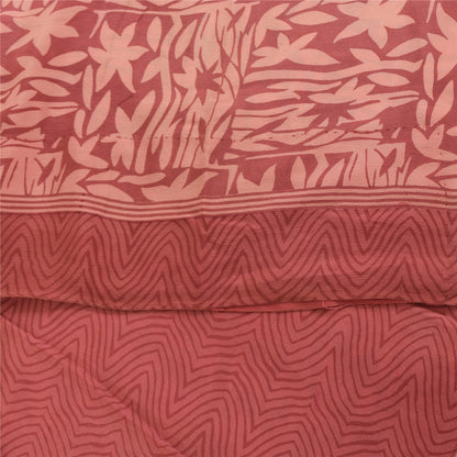 Sanskriti Vintage Sarees Pink Pure Crepe Silk Printed Sari 5+yd Craft Fabric