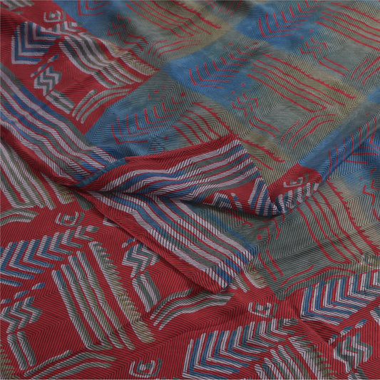 Sanskriti Vintage Sarees Multicolor Pure Crepe Silk Print Sari 5+yd Craft Fabric