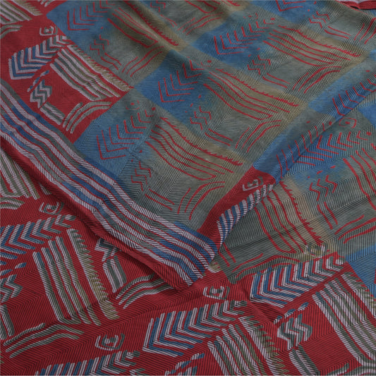 Sanskriti Vintage Sarees Multicolor Pure Crepe Silk Print Sari 5+yd Craft Fabric