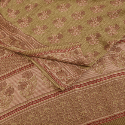 Sanskriti Vintage Sarees Green Pure Crepe Silk Printed Sari 5+yd Craft Fabric