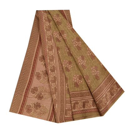 Sanskriti Vintage Sarees Green Pure Crepe Silk Printed Sari 5+yd Craft Fabric