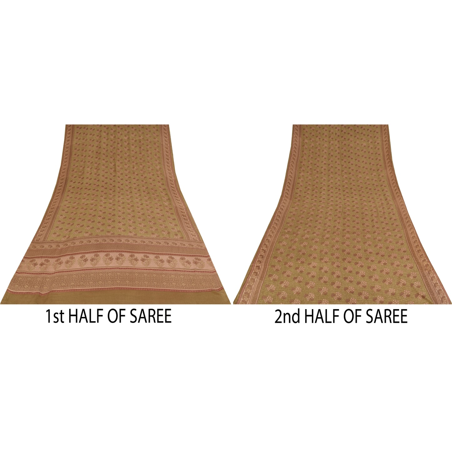 Sanskriti Vintage Sarees Green Pure Crepe Silk Printed Sari 5+yd Craft Fabric