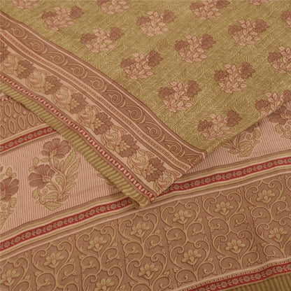 Sanskriti Vintage Sarees Green Pure Crepe Silk Printed Sari 5+yd Craft Fabric