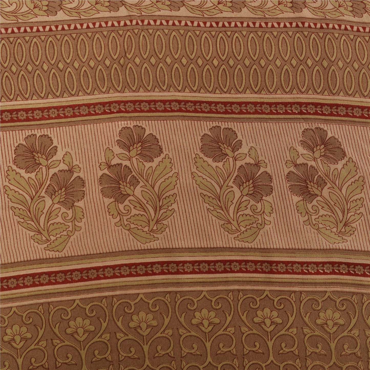 Sanskriti Vintage Sarees Green Pure Crepe Silk Printed Sari 5+yd Craft Fabric