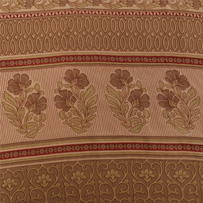 Sanskriti Vintage Sarees Green Pure Crepe Silk Printed Sari 5+yd Craft Fabric