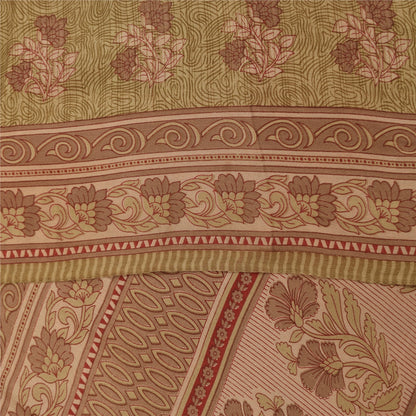 Sanskriti Vintage Sarees Green Pure Crepe Silk Printed Sari 5+yd Craft Fabric