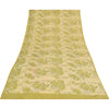 Sanskriti Vintage Sarees Cream Hand Beaded Pure Crepe Printed Sari 5+yd Fabric